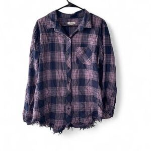 Purple and Navy Plaid Light Flannel Button-Up Shirt